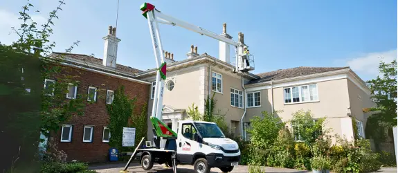 using our cherry picker on a commercial gutter cleaning job in Filwood, Durham